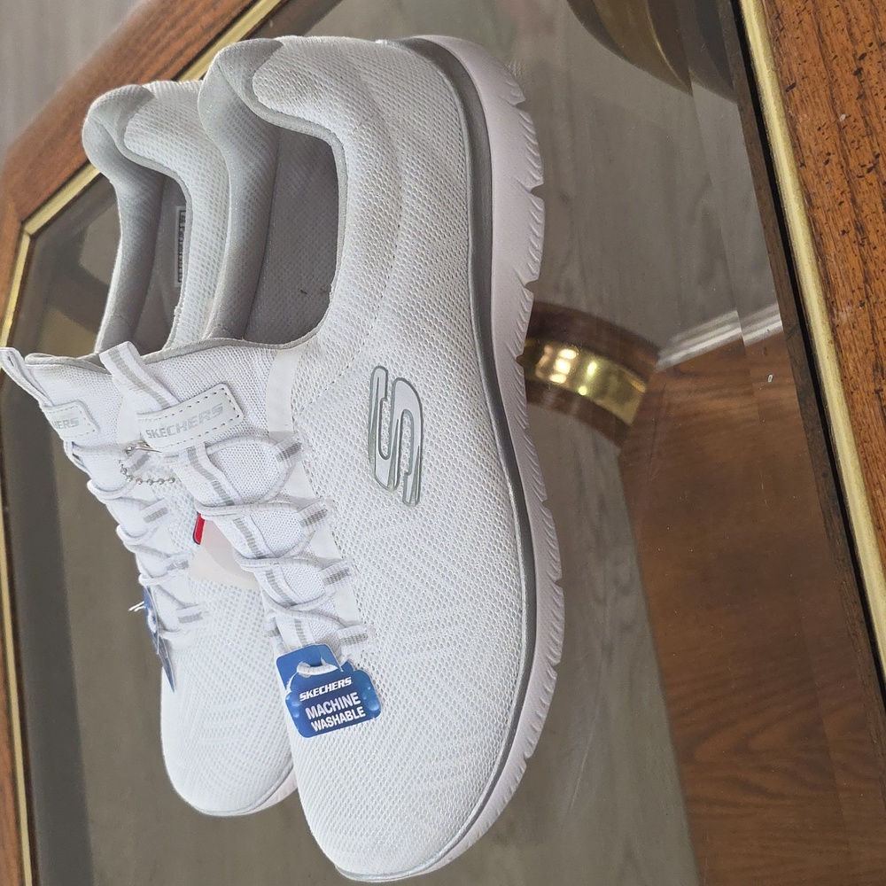 Skechers White and Gray Mesh Sneakers - Picture 2 of 6